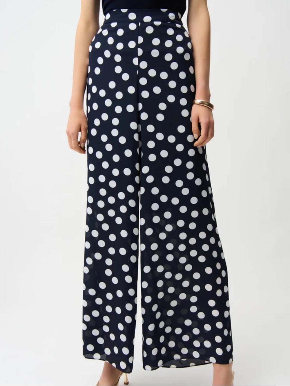 J. Crew Harbor Pant Wide-Leg polka Dot 💯 % Linen in Navy pull on elastic waist